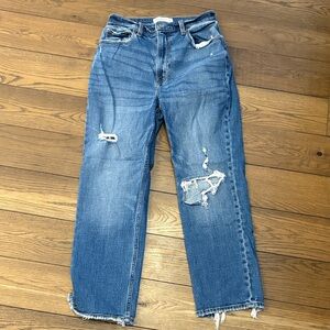 Abercrombie & Fitch Ripped Blue Straight Leg Jeans